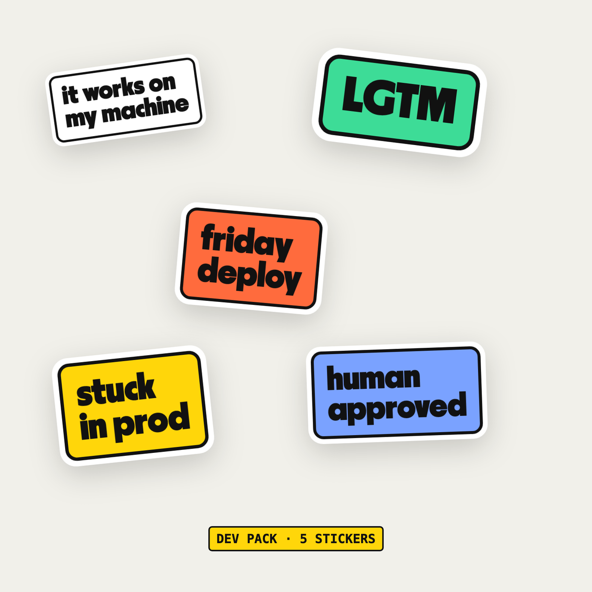 Dev pack: five die-cut vinyl stickers