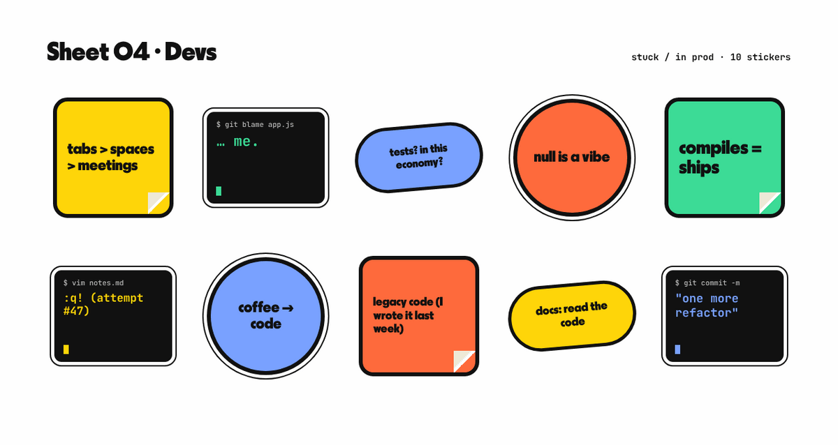 Devs 10-pack vol. 2: sheet of ten die-cut vinyl stickers